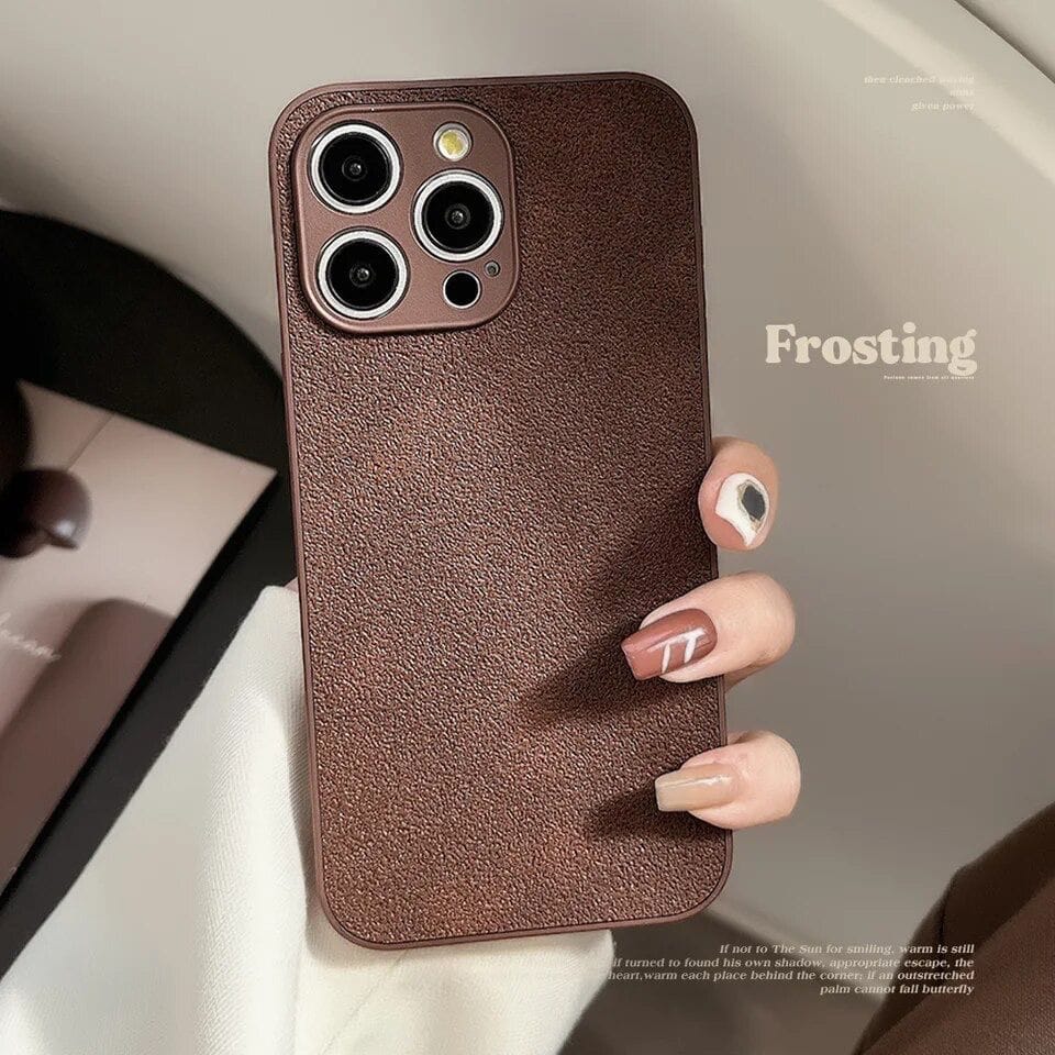 Protective Apple iPhone Back Cover - Frosted Brown Leather Anti-Fall iPhone Soft Case
