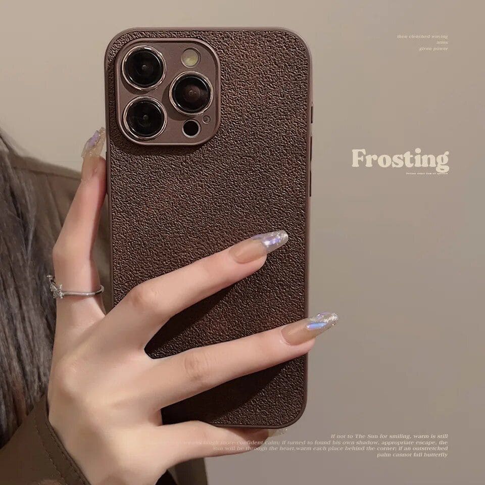 Protective Apple iPhone Back Cover - Frosted Brown Leather Anti-Fall iPhone Soft Case - Style 2
