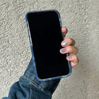 Protective Apple iPhone Back Cover - Denim Blue Love Heart iPhone Fabric Soft Case - Style 6