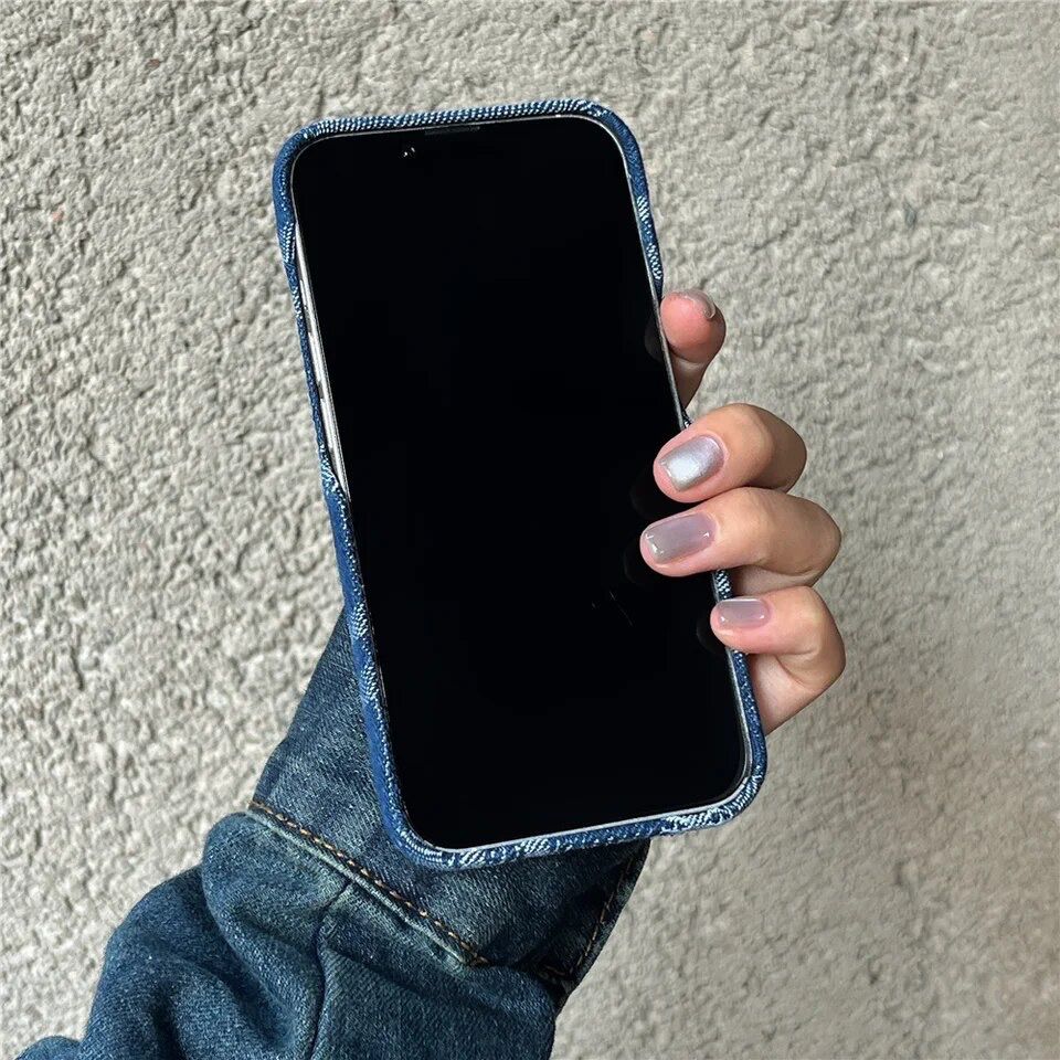 Protective Apple iPhone Back Cover - Denim Blue Love Heart iPhone Fabric Soft Case - Style 6