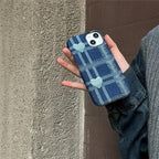 Protective Apple iPhone Back Cover - Denim Blue Love Heart iPhone Fabric Soft Case - Style 4