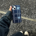 Protective Apple iPhone Back Cover - Denim Blue Love Heart iPhone Fabric Soft Case
