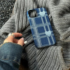 Protective Apple iPhone Back Cover - Denim Blue Love Heart iPhone Fabric Soft Case - Style 5