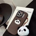 Protective Apple iPhone Back Cover - Panda Cute Round Lanyard Holder iPhone Soft Silicone Rubber Case - Style 2