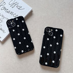 Protective Apple iPhone Back Cover - White Floral Flowers on Black Textured Soft Silicone iPhone Case - Style 6