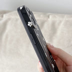Protective Apple iPhone Back Cover - White Floral Flowers on Black Textured Soft Silicone iPhone Case - Style 5