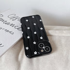Protective Apple iPhone Back Cover - White Floral Flowers on Black Textured Soft Silicone iPhone Case - Style 3