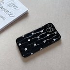 Protective Apple iPhone Back Cover - White Floral Flowers on Black Textured Soft Silicone iPhone Case - Style 2