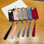 Protective Apple iPhone Back Cover - Luxury Card Holder Leather iPhone Strap Case With Custom Initial Name Single Plain Golden Letter - Style 2