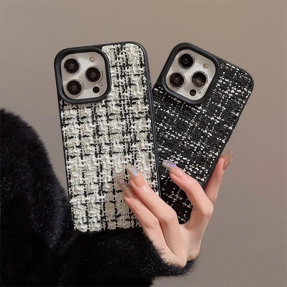 Protective Apple iPhone Back Cover - Woven Warm Fabric Grid iPhone Bumper Soft Silicone Case