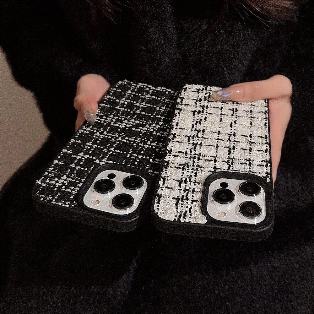 Protective Apple iPhone Back Cover - Woven Warm Fabric Grid iPhone Bumper Soft Silicone Case - Style 5