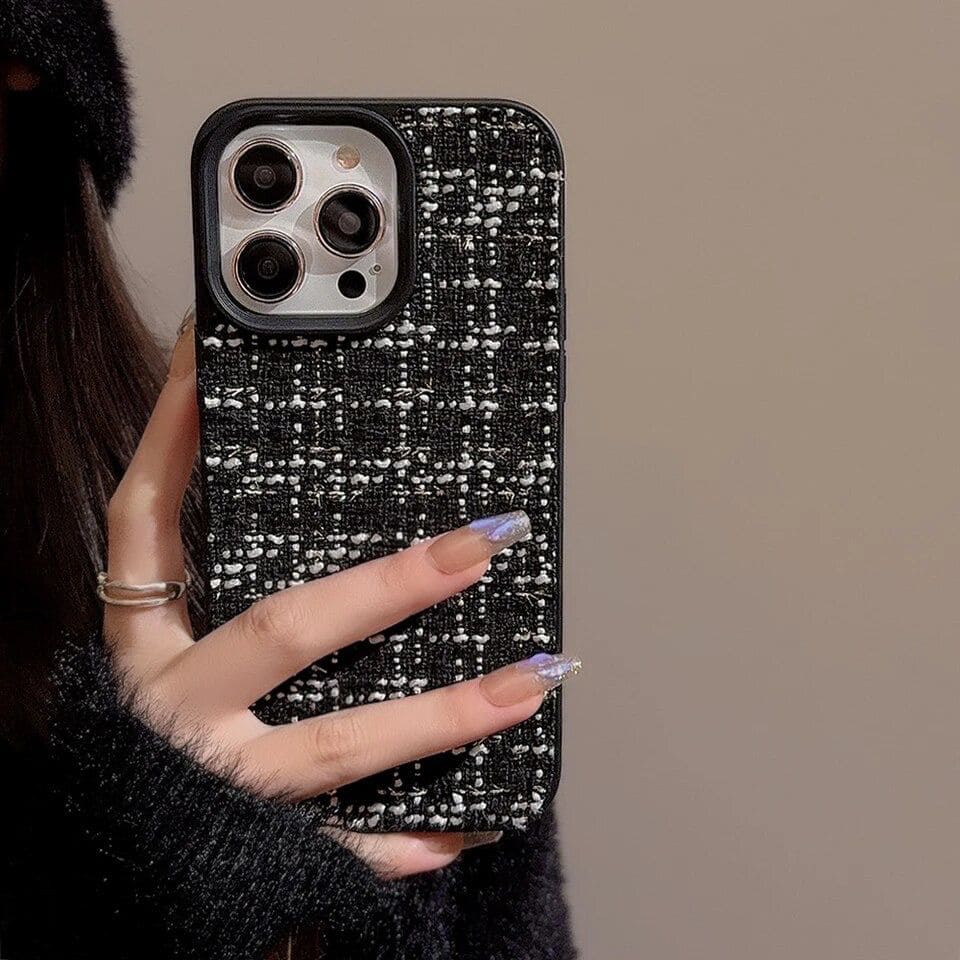 Protective Apple iPhone Back Cover - Woven Warm Fabric Grid iPhone Bumper Soft Silicone Case - Style 4