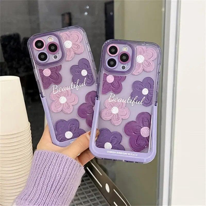 Floral Purple Holder Stand Semi-Transparent iPhone Case