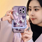 Protective Apple iPhone Back Cover - Hearts Purple Holder Stand Semi-Transparent iPhone Case