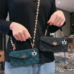 Luxury Rubber Wallet iPhone Soft Silicone Case With Pearl Chain Crossbody