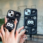 Protective Apple iPhone Back Cover - Black 3D Attached 2 in 1 Holder iPhone Rubber Silicone Case