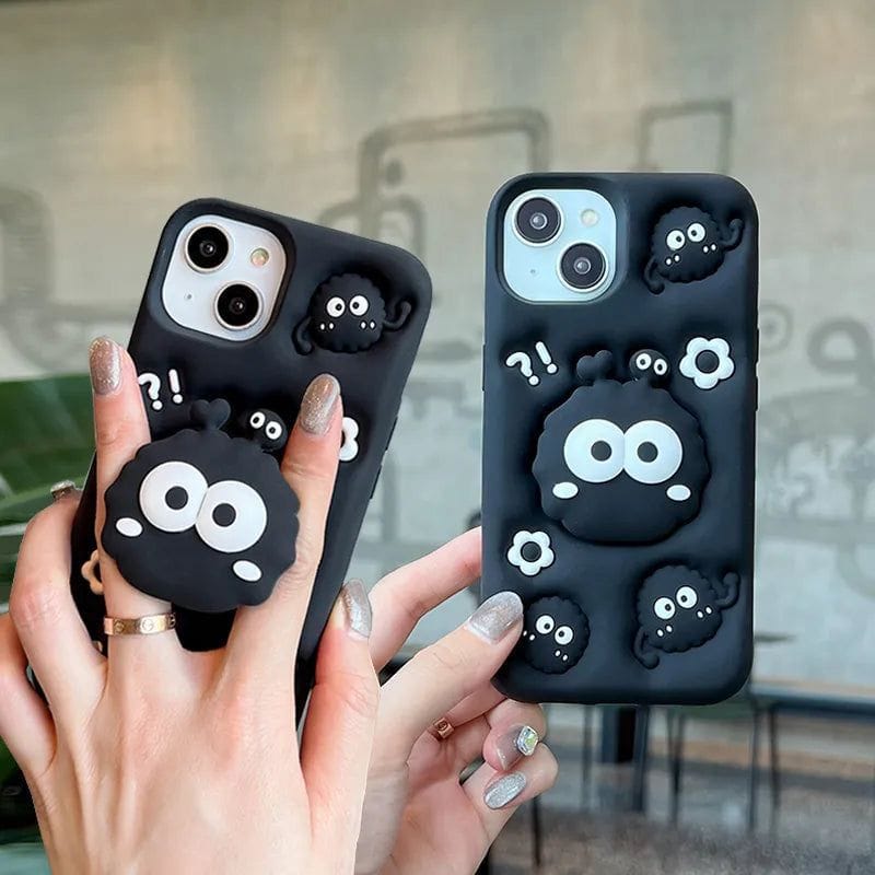Protective Apple iPhone Back Cover - Black 3D Attached 2 in 1 Holder iPhone Rubber Silicone Case