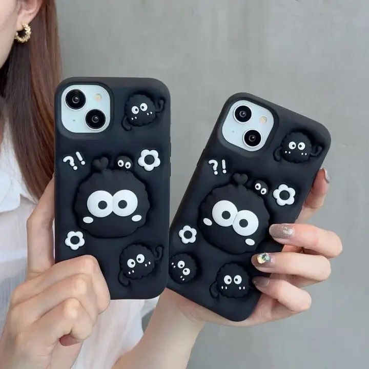Protective Apple iPhone Back Cover - Black 3D Attached 2 in 1 Holder iPhone Rubber Silicone Case - Style 5