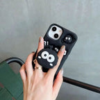 Protective Apple iPhone Back Cover - Black 3D Attached 2 in 1 Holder iPhone Rubber Silicone Case - Style 2
