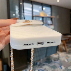 Luxury Black Vertical Wallet Lanyard Crossbody iPhone Chain Rubber Silicone Soft Case
