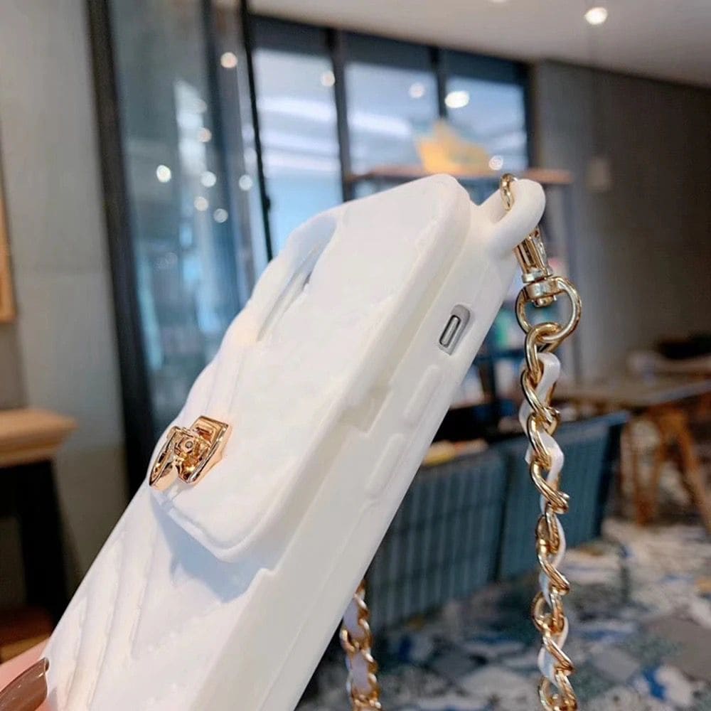 Luxury Black Vertical Wallet Lanyard Crossbody iPhone Chain Rubber Silicone Soft Case