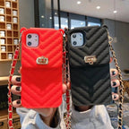 Protective Apple iPhone Back Cover - Luxury Black Vertical Wallet Lanyard Crossbody iPhone Chain Rubber Silicone Soft Case - Style 4