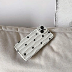 Black Floral Flowers on White Textured Soft Silicone iPhone Case
