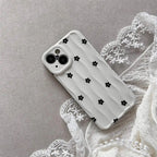 Protective Apple iPhone Back Cover - Black Floral Flowers on White Textured Soft Silicone iPhone Case