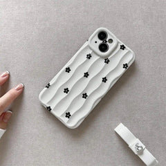 Black Floral Flowers on White Textured Soft Silicone iPhone Case
