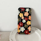 Protective Apple iPhone Back Cover - Black With Colorful Floral Flowers Textured Soft Silicone iPhone Case - Style 2