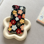 Protective Apple iPhone Back Cover - Black With Colorful Floral Flowers Textured Soft Silicone iPhone Case - Style 3