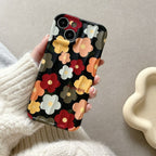 Protective Apple iPhone Back Cover - Black With Colorful Floral Flowers Textured Soft Silicone iPhone Case