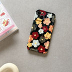 Protective Apple iPhone Back Cover - Black With Colorful Floral Flowers Textured Soft Silicone iPhone Case - Style 4