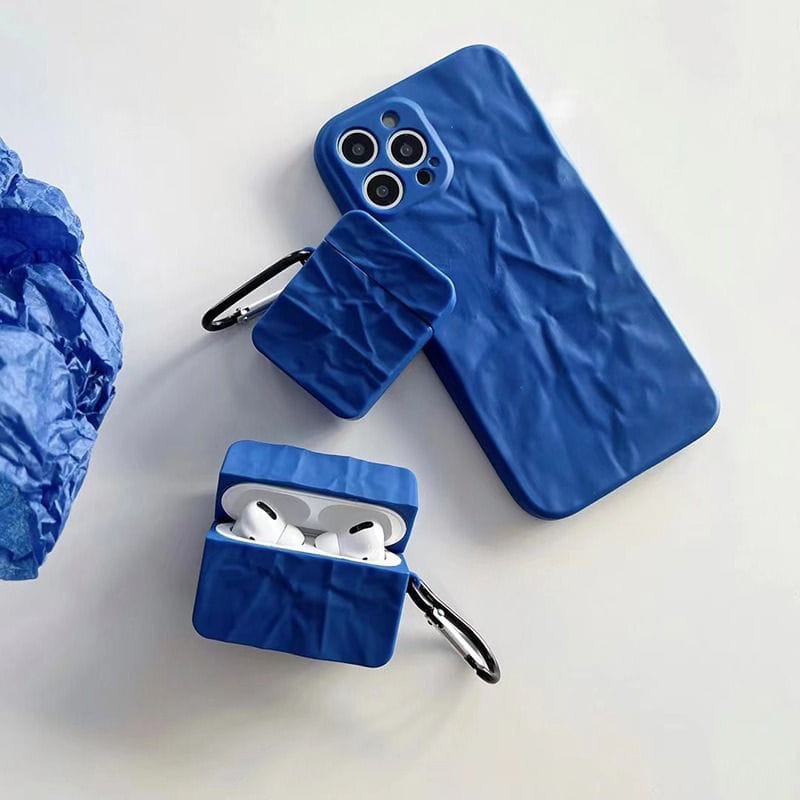 Protective Apple iPhone Back Cover - Solid Blue Textured Matching Airpod Soft Silicone iPhone Case