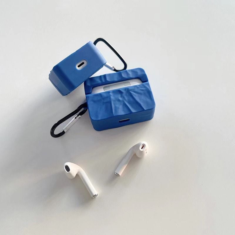 Protective Apple iPhone Back Cover - Solid Blue Textured Matching Airpod Soft Silicone iPhone Case - Style 5