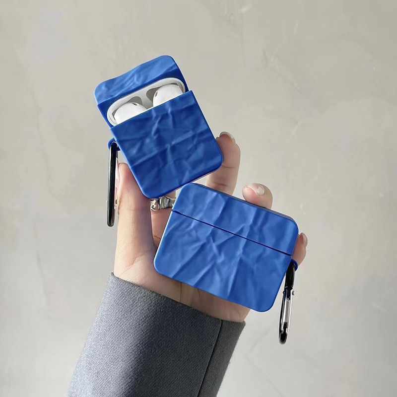 Protective Apple iPhone Back Cover - Solid Blue Textured Matching Airpod Soft Silicone iPhone Case - Style 10