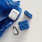 Protective Apple iPhone Back Cover - Solid Blue Textured Matching Airpod Soft Silicone iPhone Case - Style 11