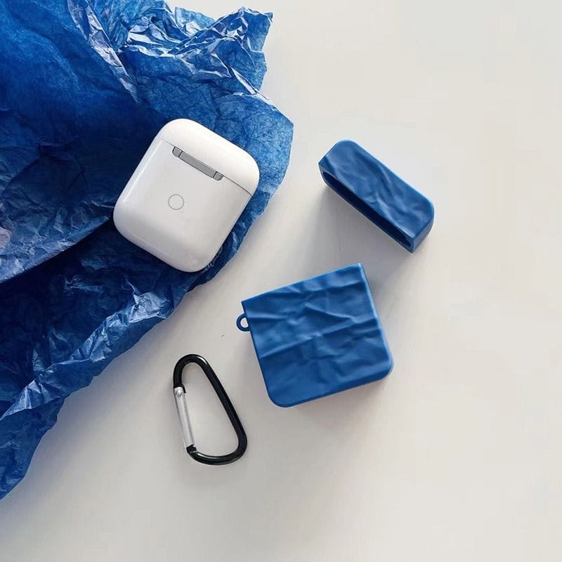 Protective Apple iPhone Back Cover - Solid Blue Textured Matching Airpod Soft Silicone iPhone Case - Style 11