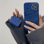 Protective Apple iPhone Back Cover - Solid Blue Textured Matching Airpod Soft Silicone iPhone Case - Style 9