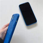 Protective Apple iPhone Back Cover - Solid Blue Textured Matching Airpod Soft Silicone iPhone Case - Style 8