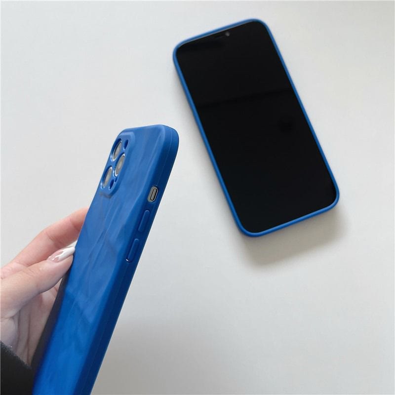 Protective Apple iPhone Back Cover - Solid Blue Textured Matching Airpod Soft Silicone iPhone Case - Style 8