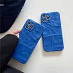Protective Apple iPhone Back Cover - Solid Blue Textured Matching Airpod Soft Silicone iPhone Case - Style 7