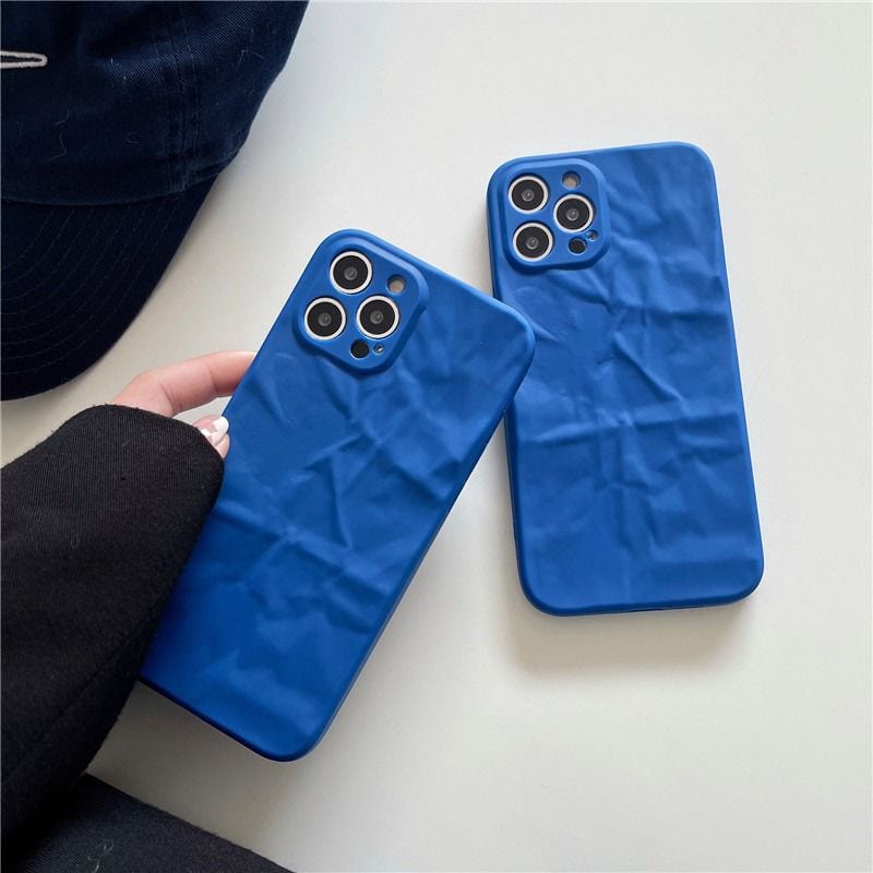 Protective Apple iPhone Back Cover - Solid Blue Textured Matching Airpod Soft Silicone iPhone Case - Style 7