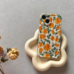 Orange Green Leaves Floral Textured Soft Silicone iPhone Case