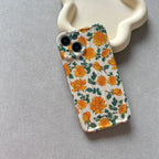 Protective Apple iPhone Back Cover - Orange Green Leaves Floral Textured Soft Silicone iPhone Case - Style 5