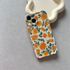 Orange Green Leaves Floral Textured Soft Silicone iPhone Case