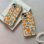 Protective Apple iPhone Back Cover - Orange Green Leaves Floral Textured Soft Silicone iPhone Case