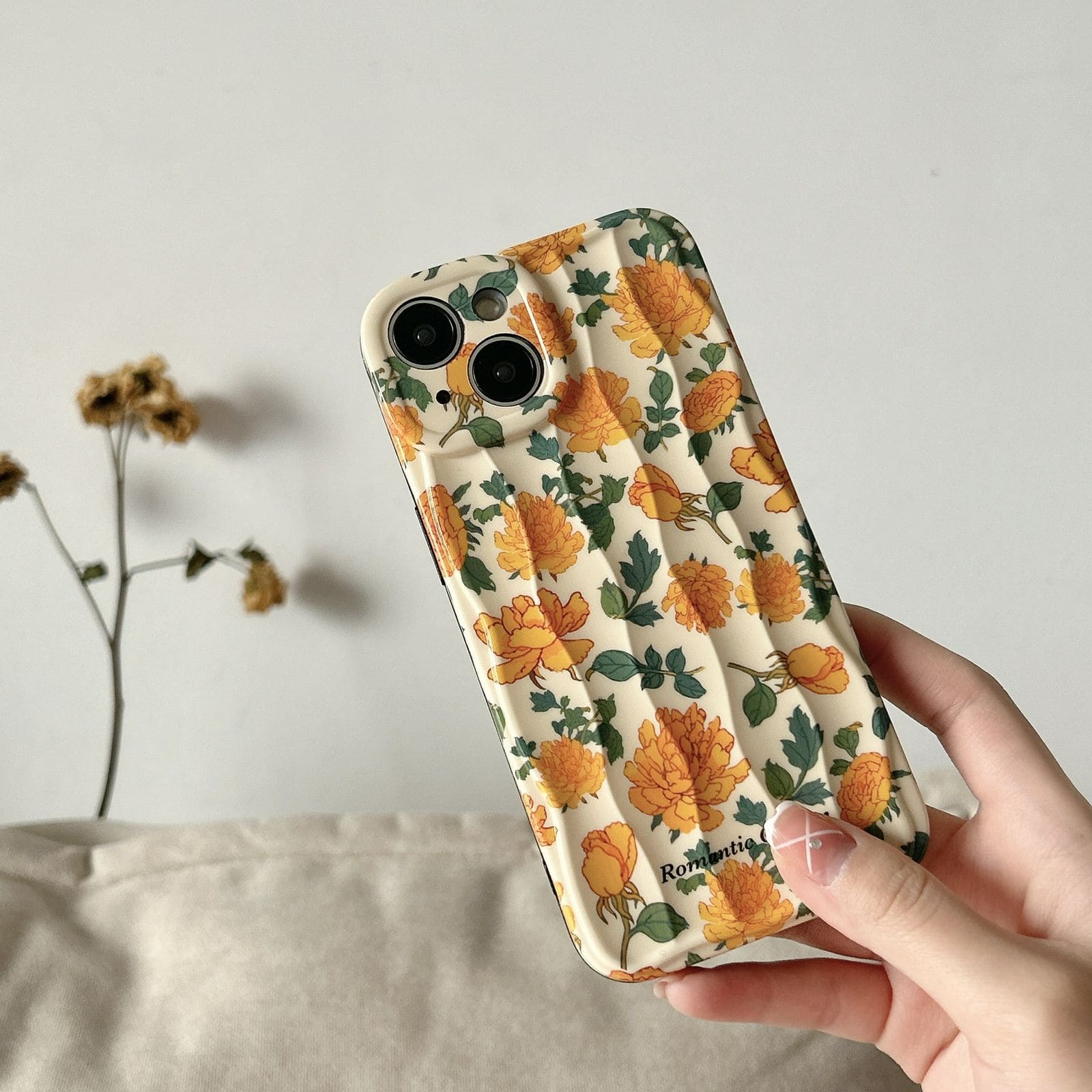 Protective Apple iPhone Back Cover - Orange Green Leaves Floral Textured Soft Silicone iPhone Case - Style 2