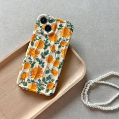 Orange Green Leaves Floral Textured Soft Silicone iPhone Case