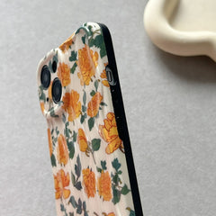 Orange Green Leaves Floral Textured Soft Silicone iPhone Case
